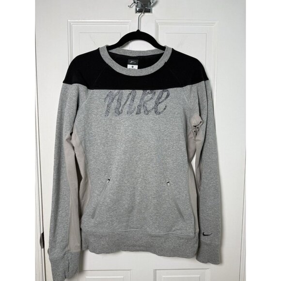 Nike Sweatshirt Womens Medium Gray Long Sleeve Thumb Holes Dri-Fit Running - Picture 1 of 12